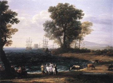 Scène côtière avec le rapt d’Europa paysage Plage Claude Lorrain Peinture à l'huile